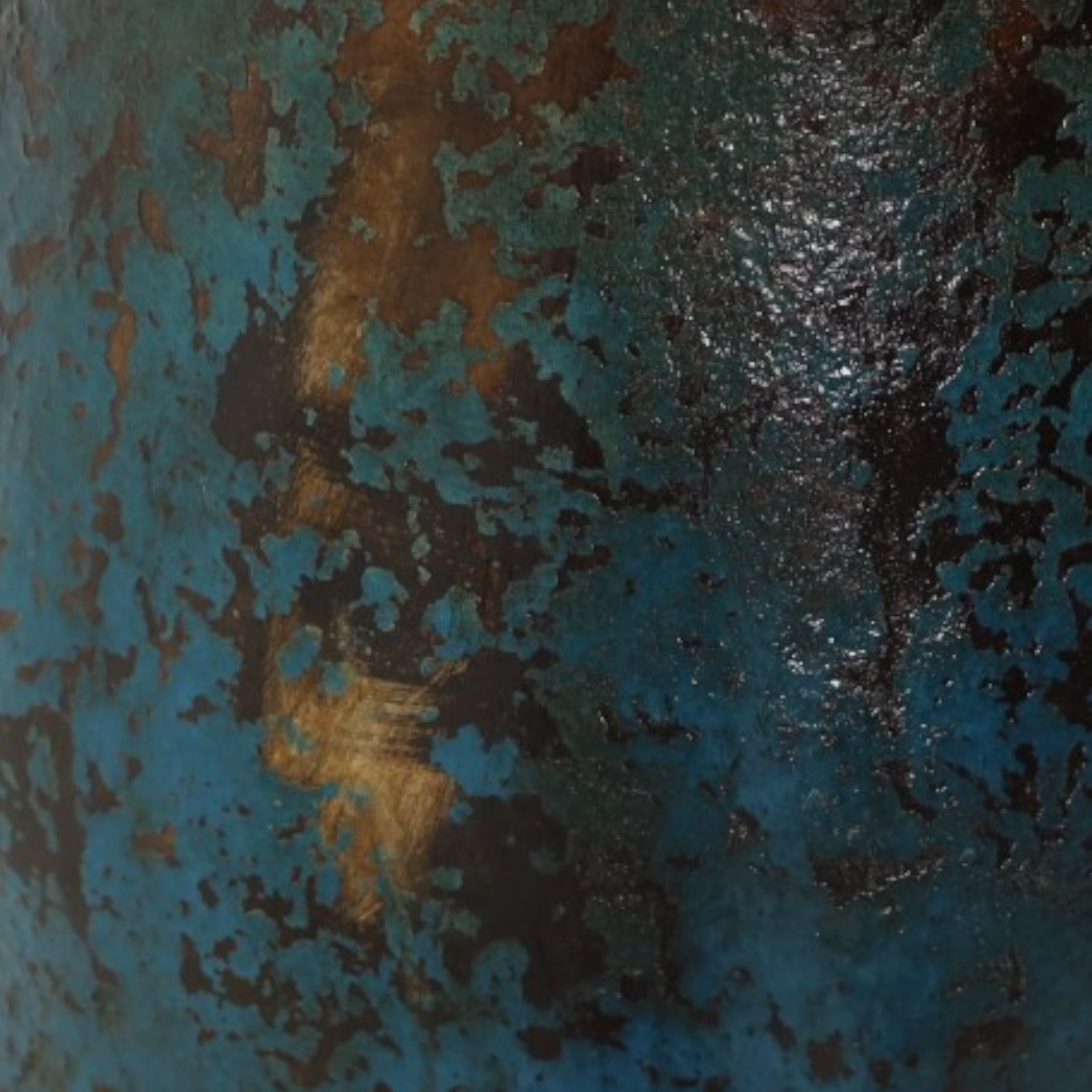Handmade Tall Terracotta Floor Vase, MXG 490 4 Tall Terracotta Floor Vase displaying layered oxidized blue patina texture