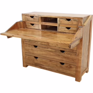 Solid Wood Secretary Desk with drop front workspace open and storage drawers visible
