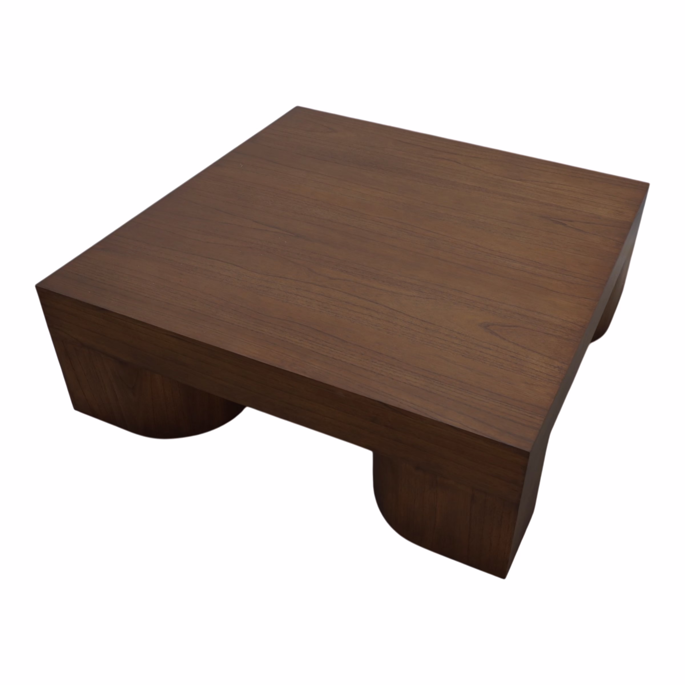 Leilani 48" Square Coffee Table, Warm Walnut 2 Elevated view of Sculptural Walnut Coffee Table Leilani showcasing square tabletop and walnut grain