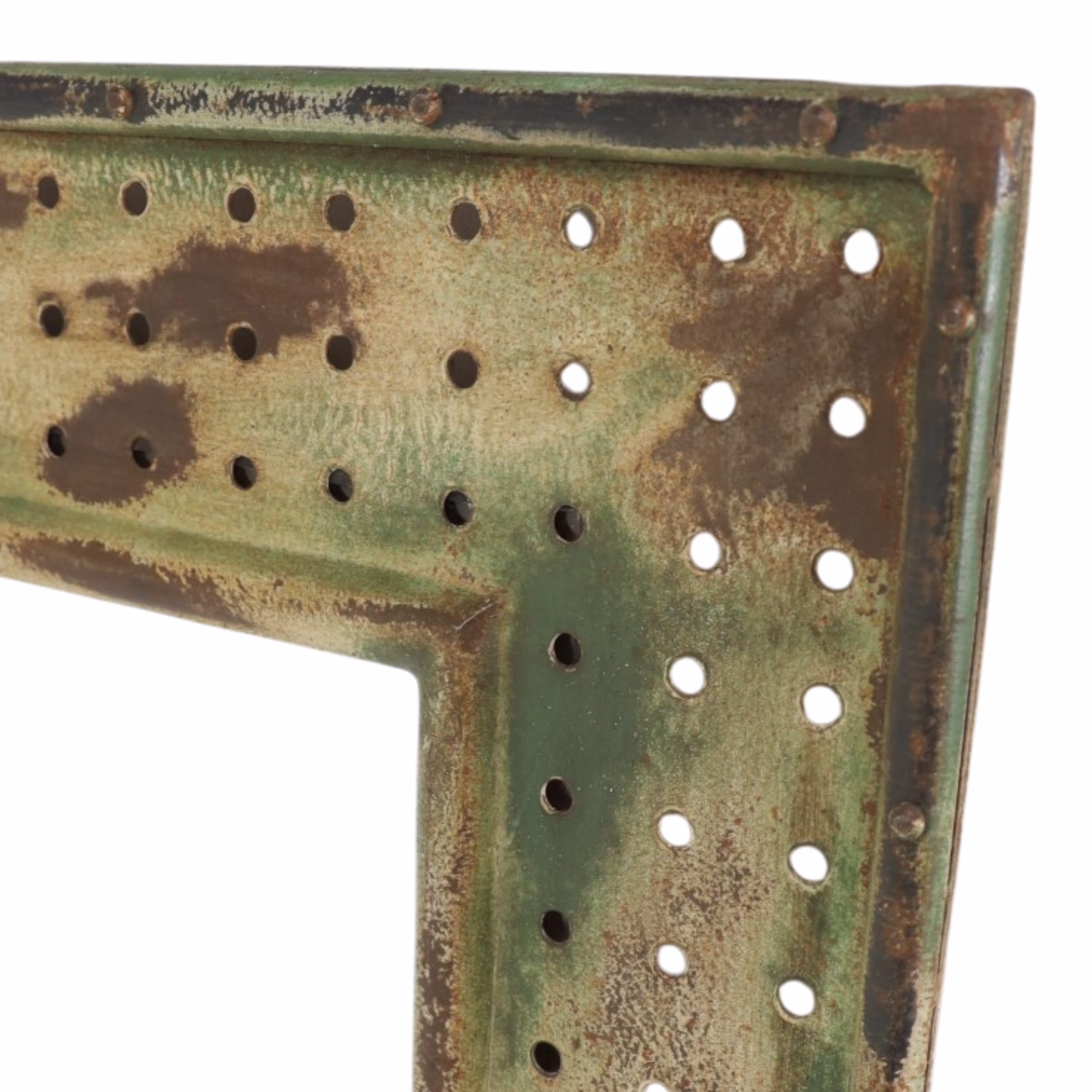 Oran Hand Painted Wall Mirror 36" x 59" 4 Close-up of Patina Iron Wall Mirror showing weathered green and bronze finish