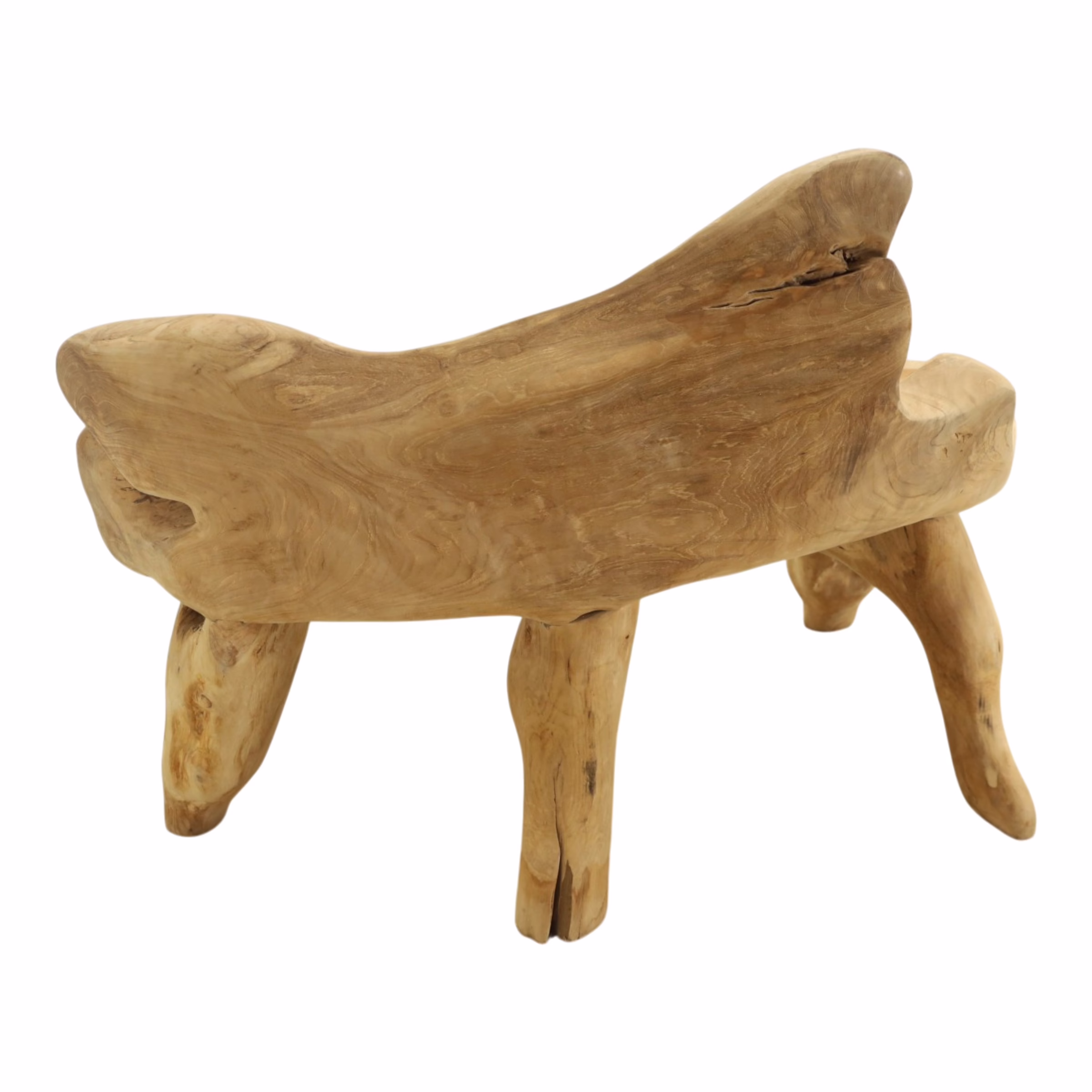 Abstract Organic Teak Root Wood Bench, RIS 902D 14 Organic Teak Root Bench showing rear profile and natural grain movement