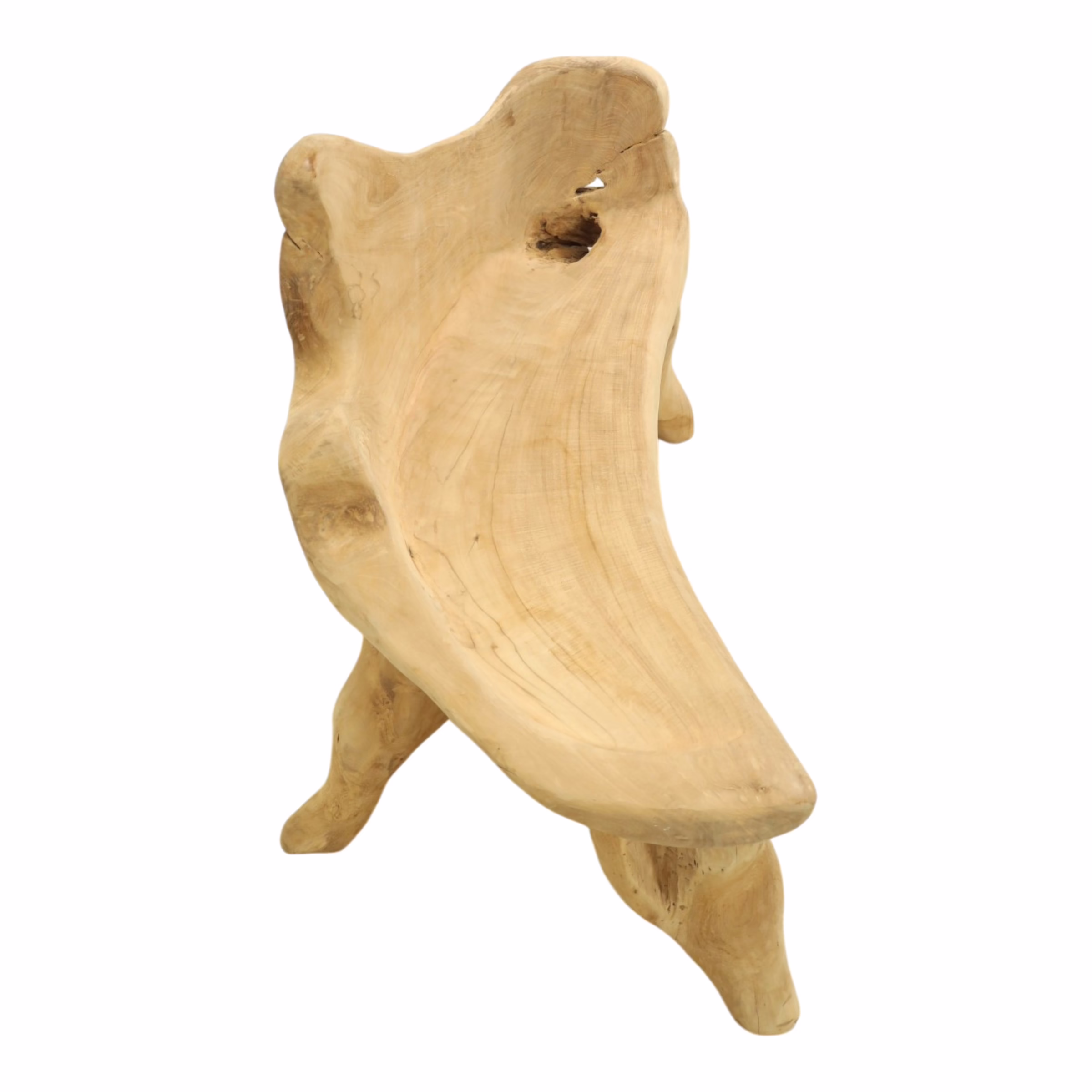 Abstract Organic Teak Root Wood Bench, RIS 902D 7 Organic Teak Root Bench end view displaying organic shaping and solid teak construction