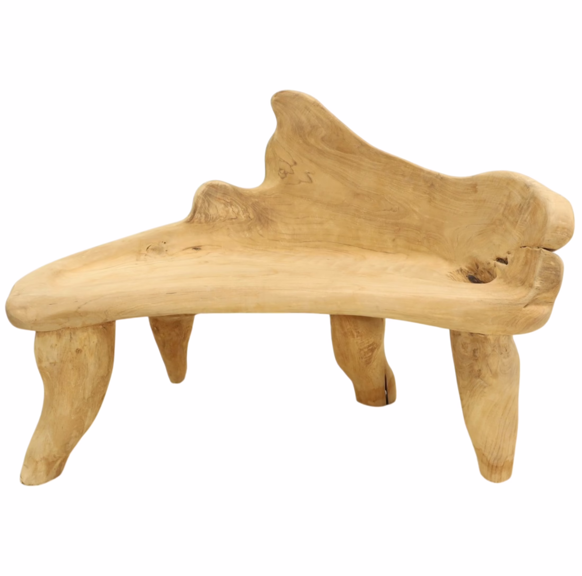 Abstract Organic Teak Root Wood Bench, RIS 902D 1 Organic Teak Root Bench with sculptural backrest and flowing seat profile