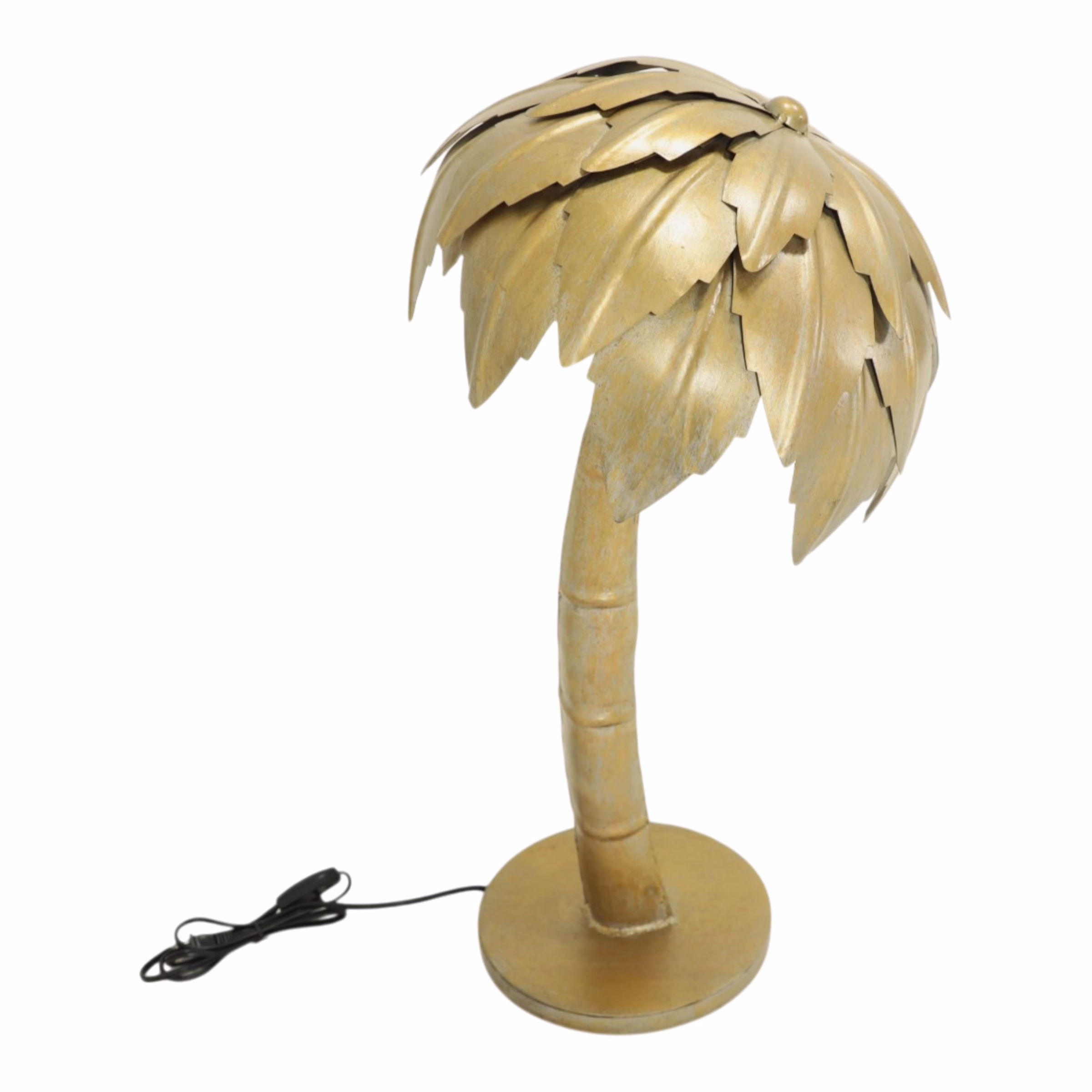 Palm Tree Table Lamp Sculptural Brass Canopy 3 Palm Tree Table Lamp showing dimensional brass leaf canopy from an angled perspective
