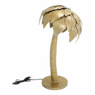Palm Tree Table Lamp with handcrafted brass canopy and curved palm trunk
