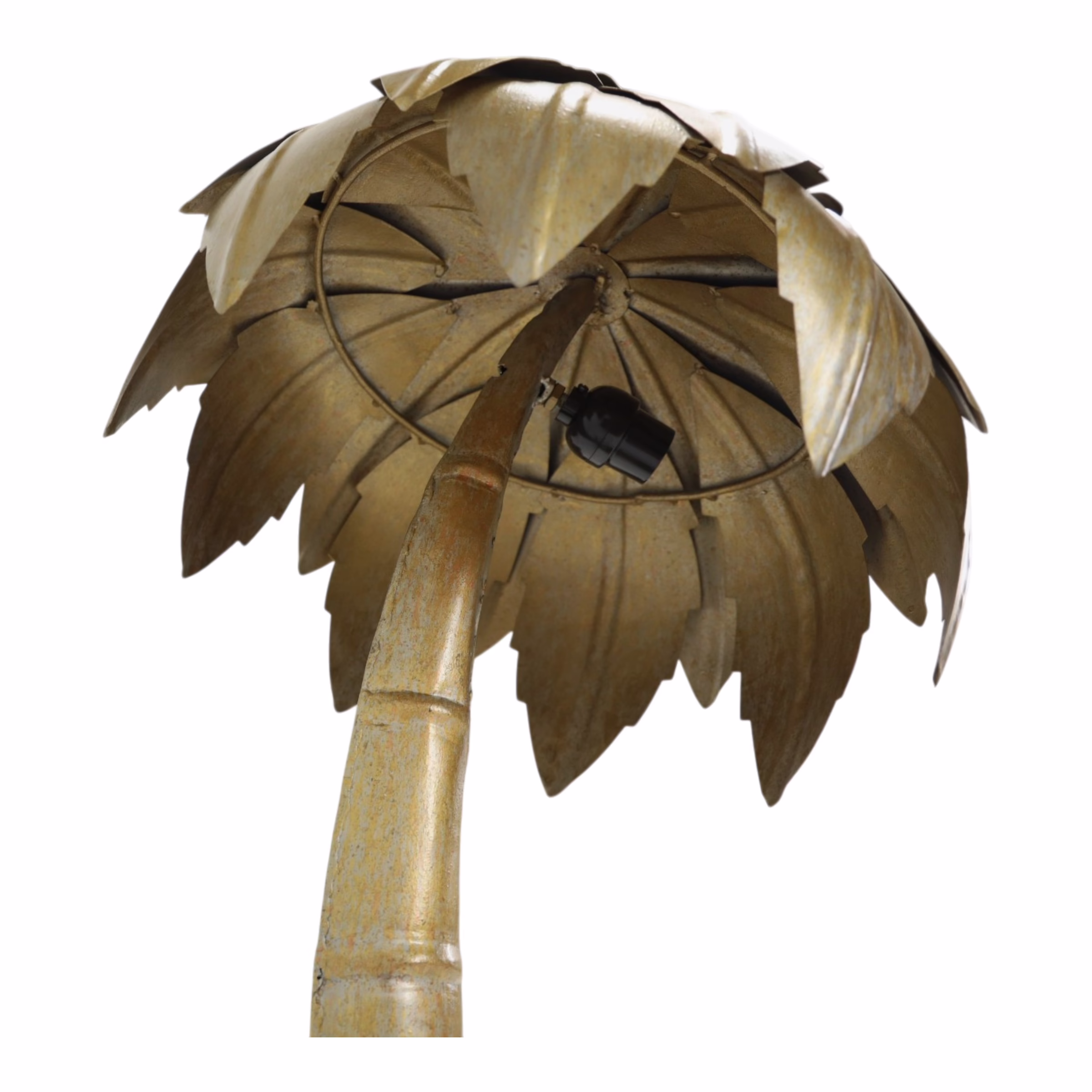 Palm Tree Table Lamp Sculptural Brass Canopy 6 Palm Tree Table Lamp underside revealing handcrafted brass leaf canopy construction and lighting assembly