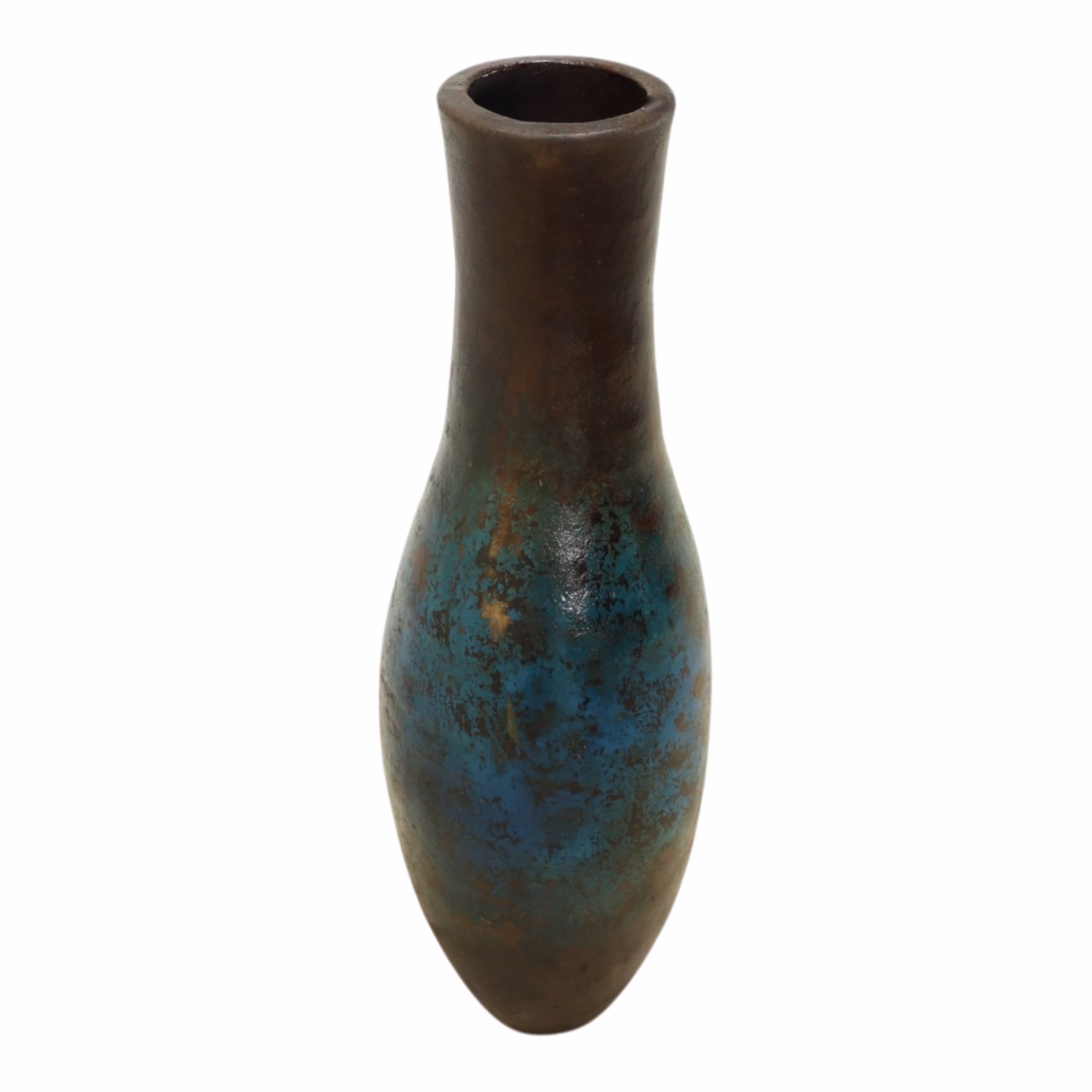 Handmade Tall Terracotta Floor Vase, MXG 490 9 Tall Terracotta Floor Vase with sculptural silhouette and handcrafted Aegean blue patina finish