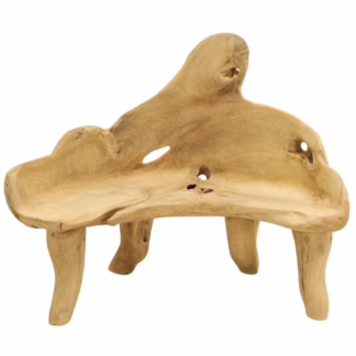 Front elevation of Teak Root Bench showing natural openings and organic backrest