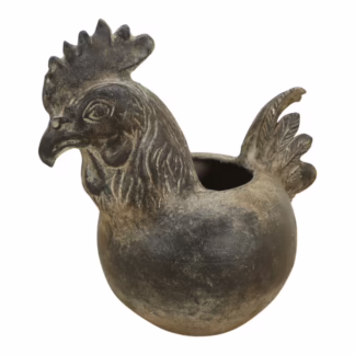 Terracotta Rooster Planter Vase MXG 477 with sculpted rooster form and aged charcoal finish