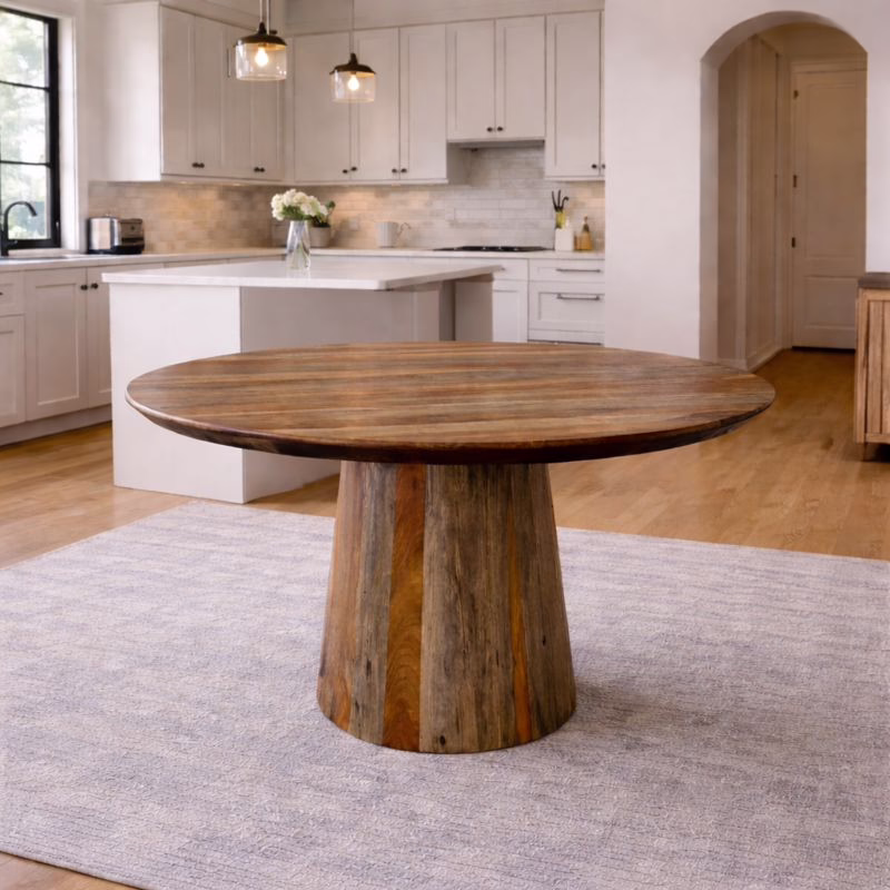 Malone 51" Round Dining Table, Walnut-Grey 10 Malone 51" Round Dining Table, Walnut-Grey - Image 10