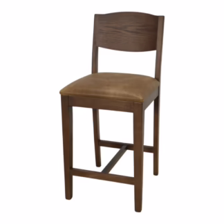 Solid Oak Counter Stool with sculpted floating back and leather seat