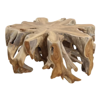 Angled view of the handcrafted Solid Teak Root Coffee Table