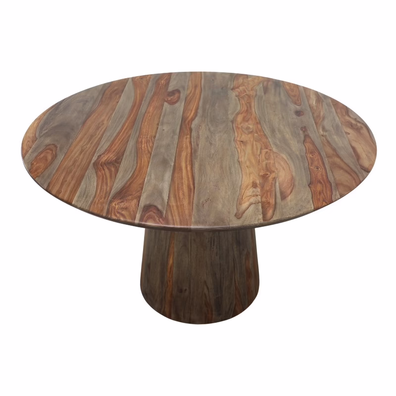 Malone 51" Round Dining Table, Walnut-Grey 4 Close detail of the eased tabletop edge on the Malone Round Pedestal Dining Table