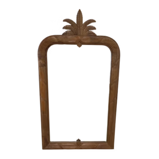 Front view of the Avignon Mirror with tall botanical crown and carved Vintage Walnut frame.