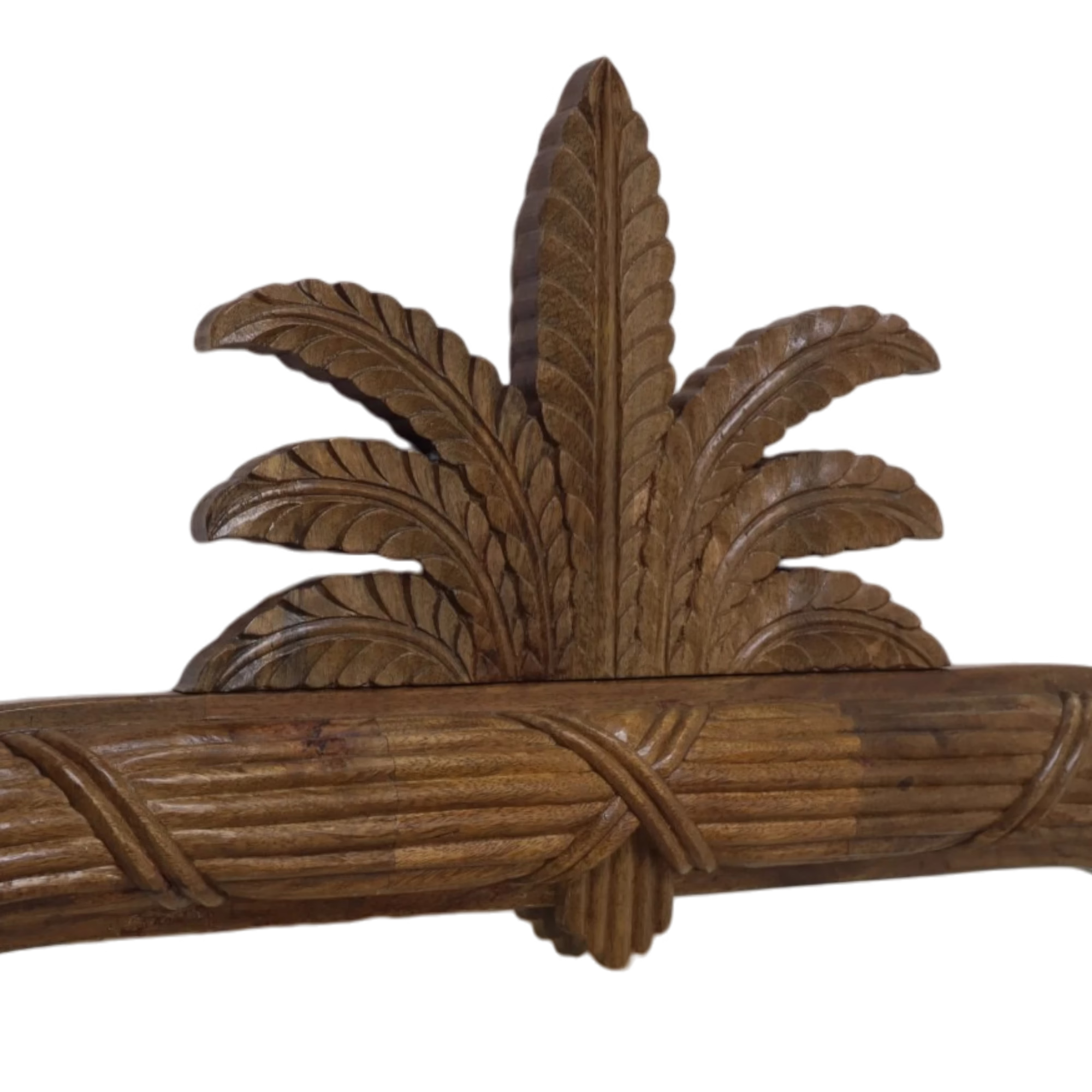 Avignon 39" x 72" Hand Carved Wall Mirror, Vintage Walnut 5 Close view of the hand carved botanical crown on the Avignon Mirror.