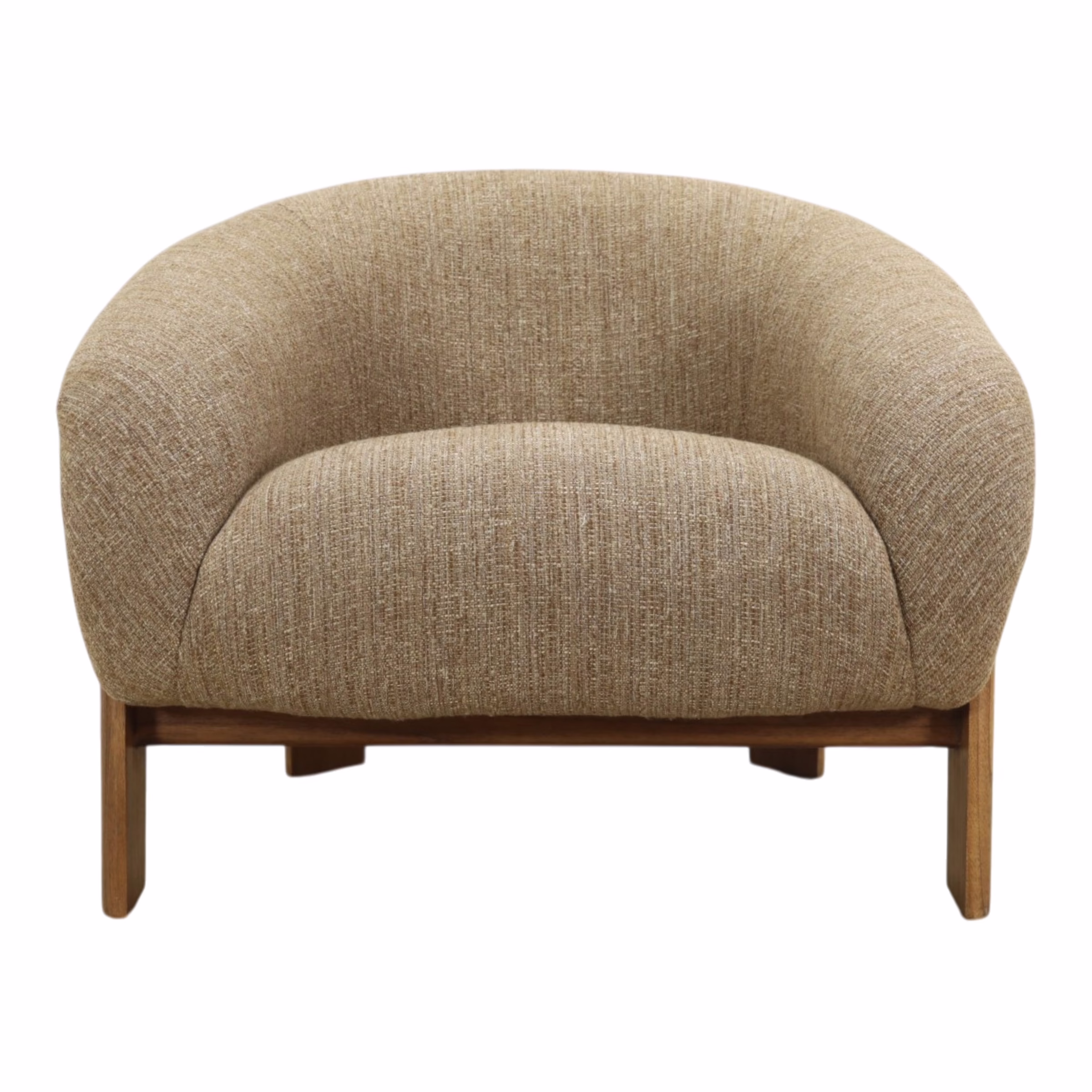 Breya Curved Upholstered Wood Lounge Chair 2 Front view of the Breya Upholstered Wood Lounge Chair with curved wraparound back