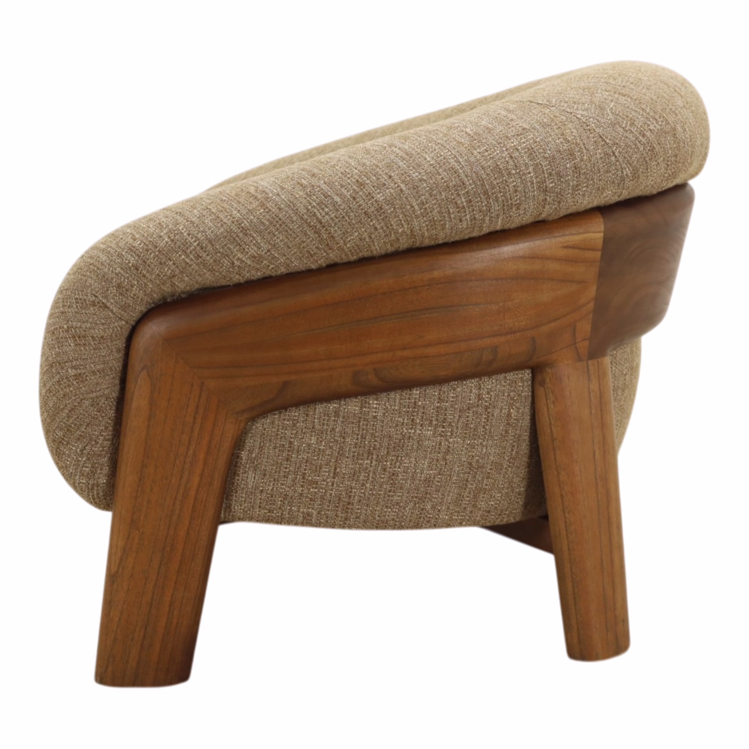 Breya Curved Upholstered Wood Lounge Chair 3 Finished rear perspective of the Breya Upholstered Wood Lounge Chair