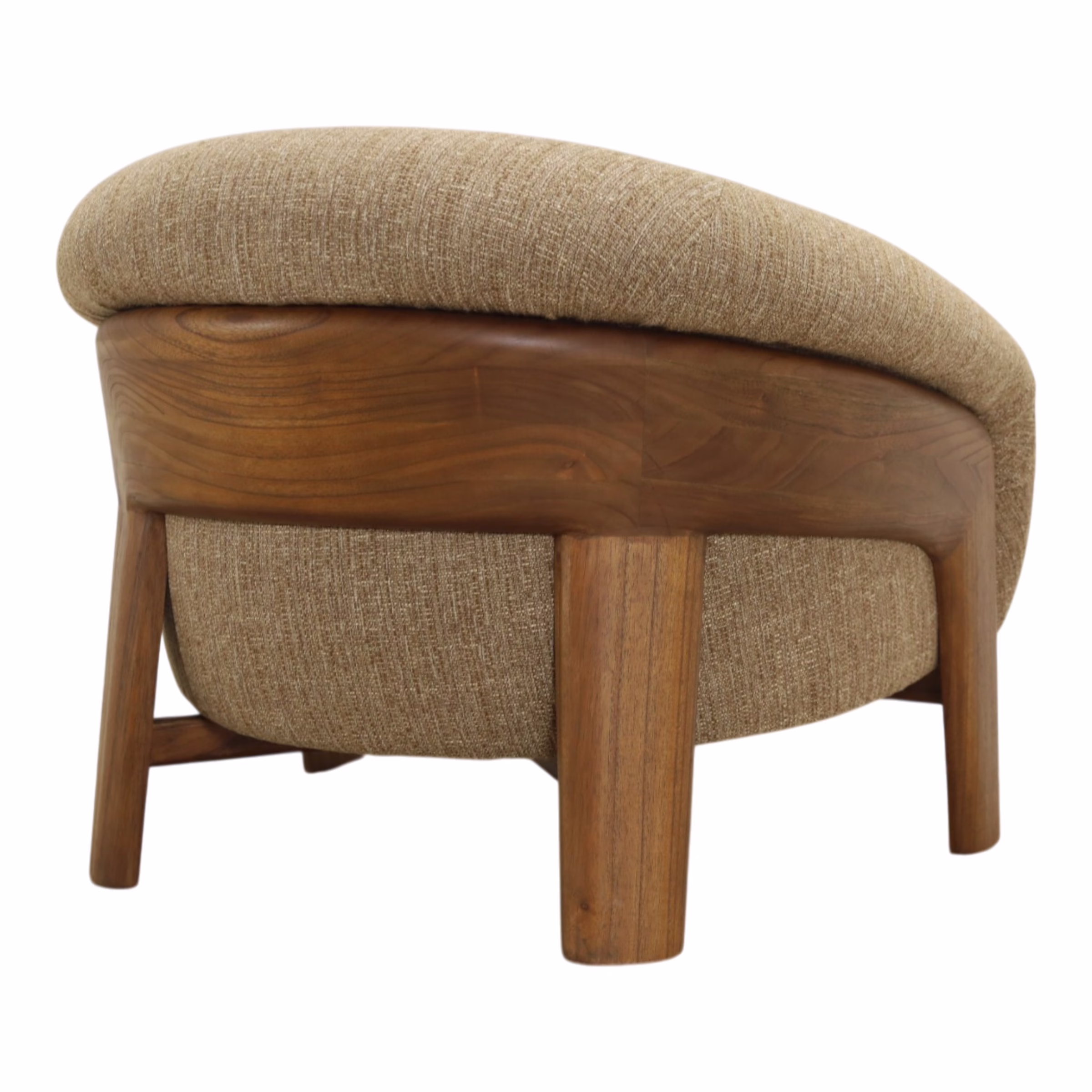 Breya Curved Upholstered Wood Lounge Chair 5 Rear three-quarter view of the Breya Upholstered Wood Lounge Chair with exposed wood frame