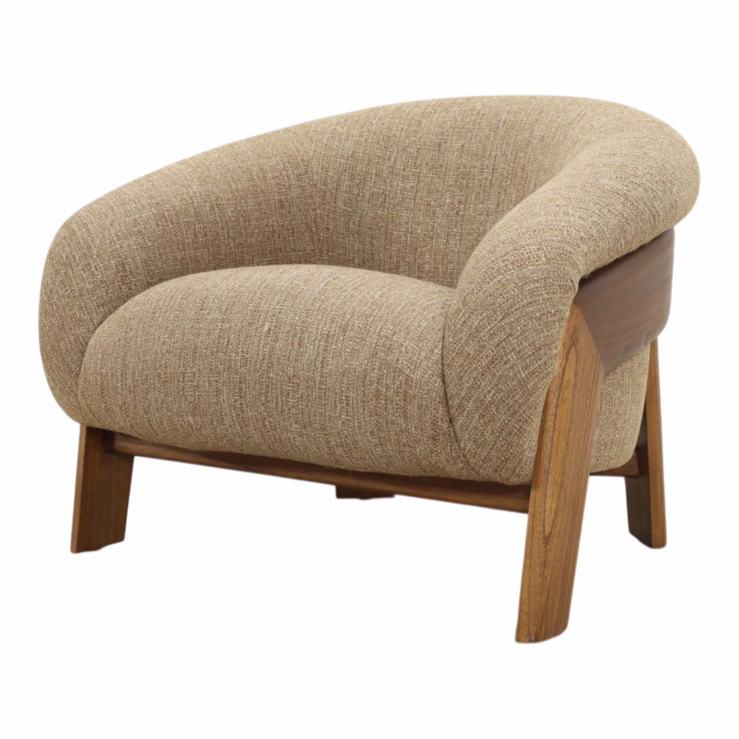 Breya Curved Upholstered Wood Lounge Chair 1 Three-quarter view of the Breya Upholstered Wood Lounge Chair