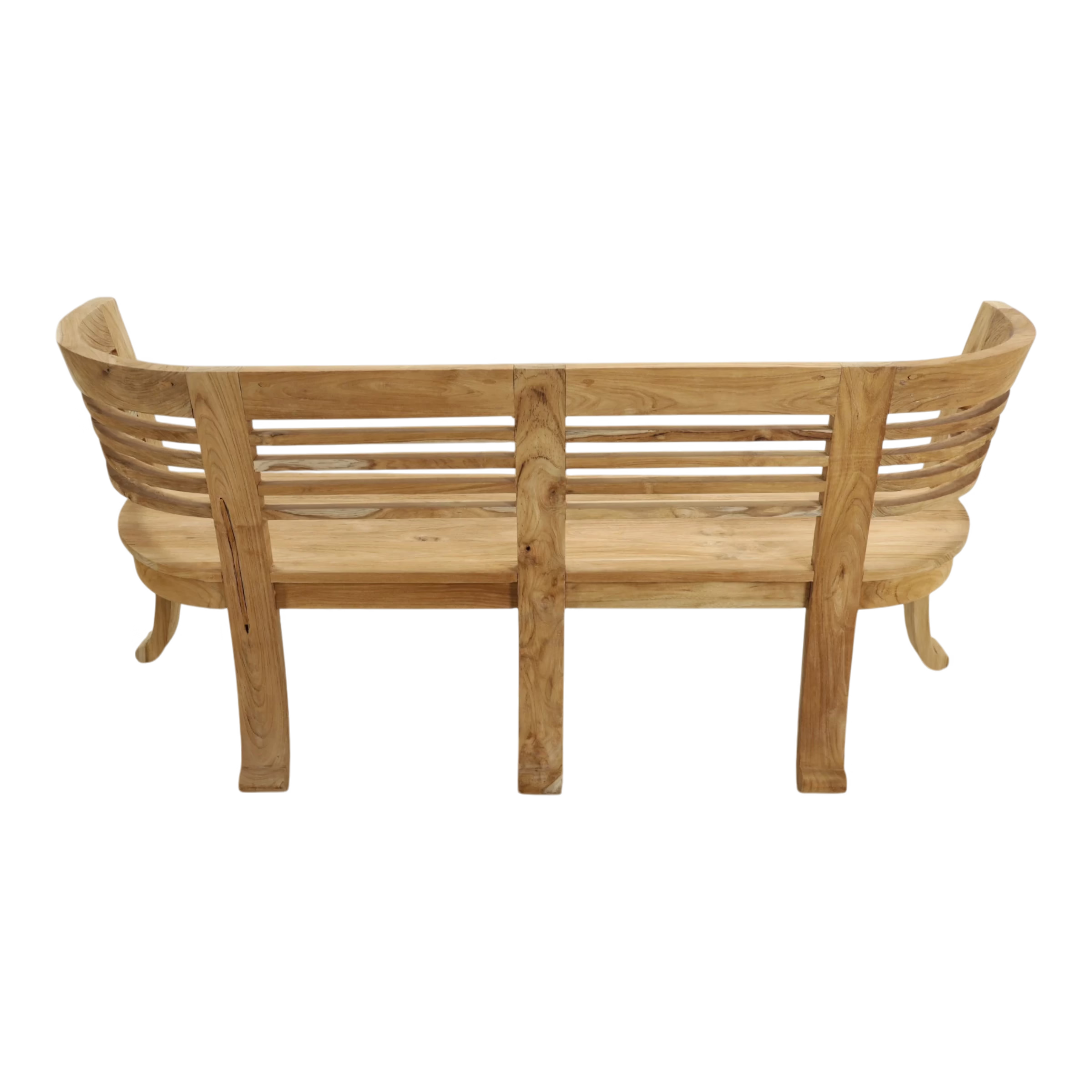 Curved Wraparound Teak Wood Bench, DA 98 9 Back view of Curved Wraparound Teak Wood Bench