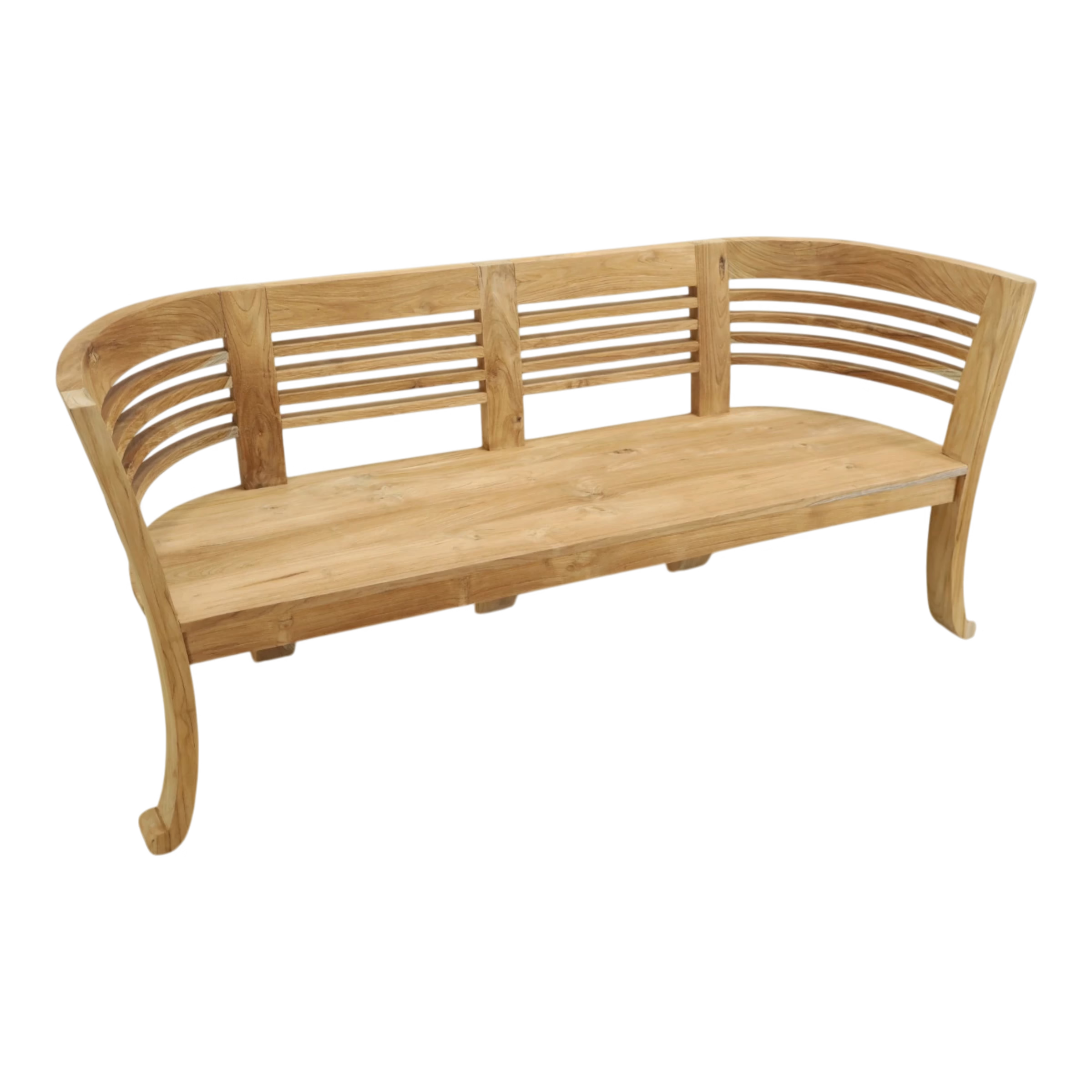 Curved Wraparound Teak Wood Bench, DA 98 3 Wraparound Teak Wood Bench showing curved slatted back