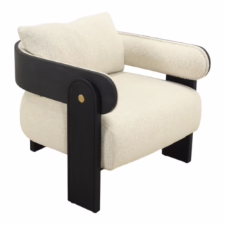 Three-quarter view of the Eira Wood Frame Upholstered Lounge Chair