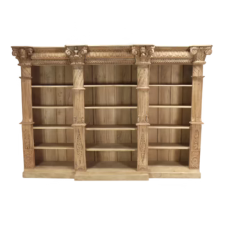 Front view of 133 inch Monumental Hand Carved Teak Wall Unit