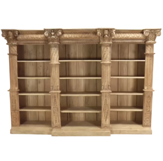 Front view of 133 inch Monumental Hand Carved Teak Wall Unit