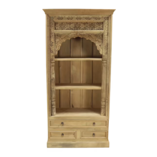 Front view of Heritage Hand Carved Teak Architectural Bookcase with reclaimed antique surround