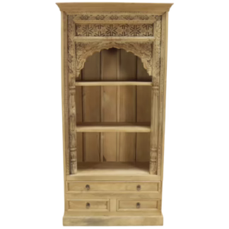 Front view of Heritage Hand Carved Teak Architectural Bookcase with reclaimed antique surround