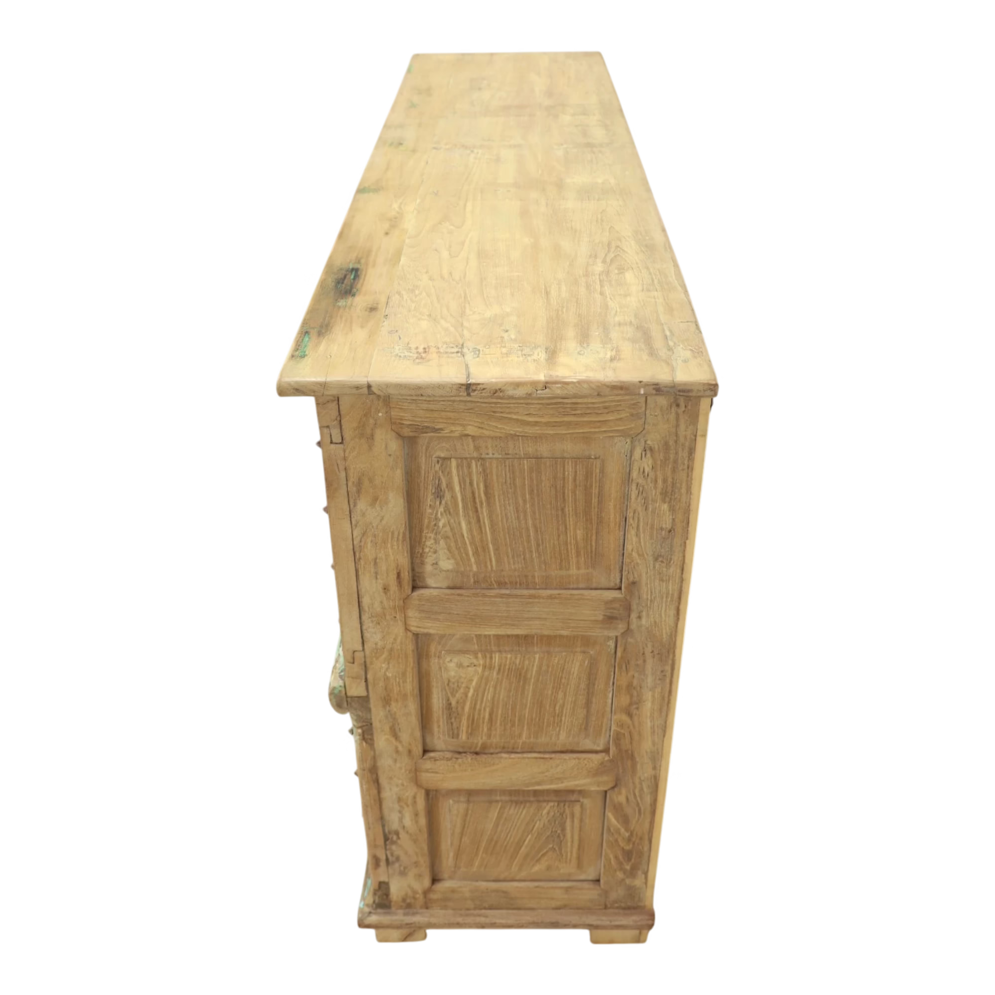 Artisan Hand Carved Reclaimed Wood 8-Drawer Sideboard, PX 28 6 Paneled side of reclaimed teak and mango wood storage sideboard
