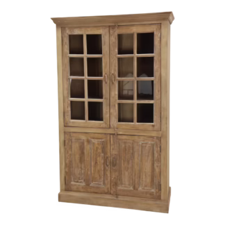 Full-height teak display cabinet with glass and paneled wood doors