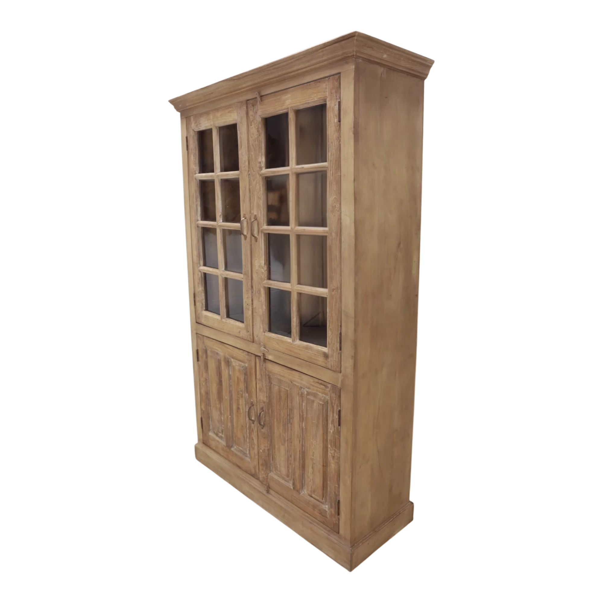 One-of-a-Kind Teak Glass Door Display Cabinet, PX 31 5 Tall teak display cabinet side profile showing solid wood side panel and crown