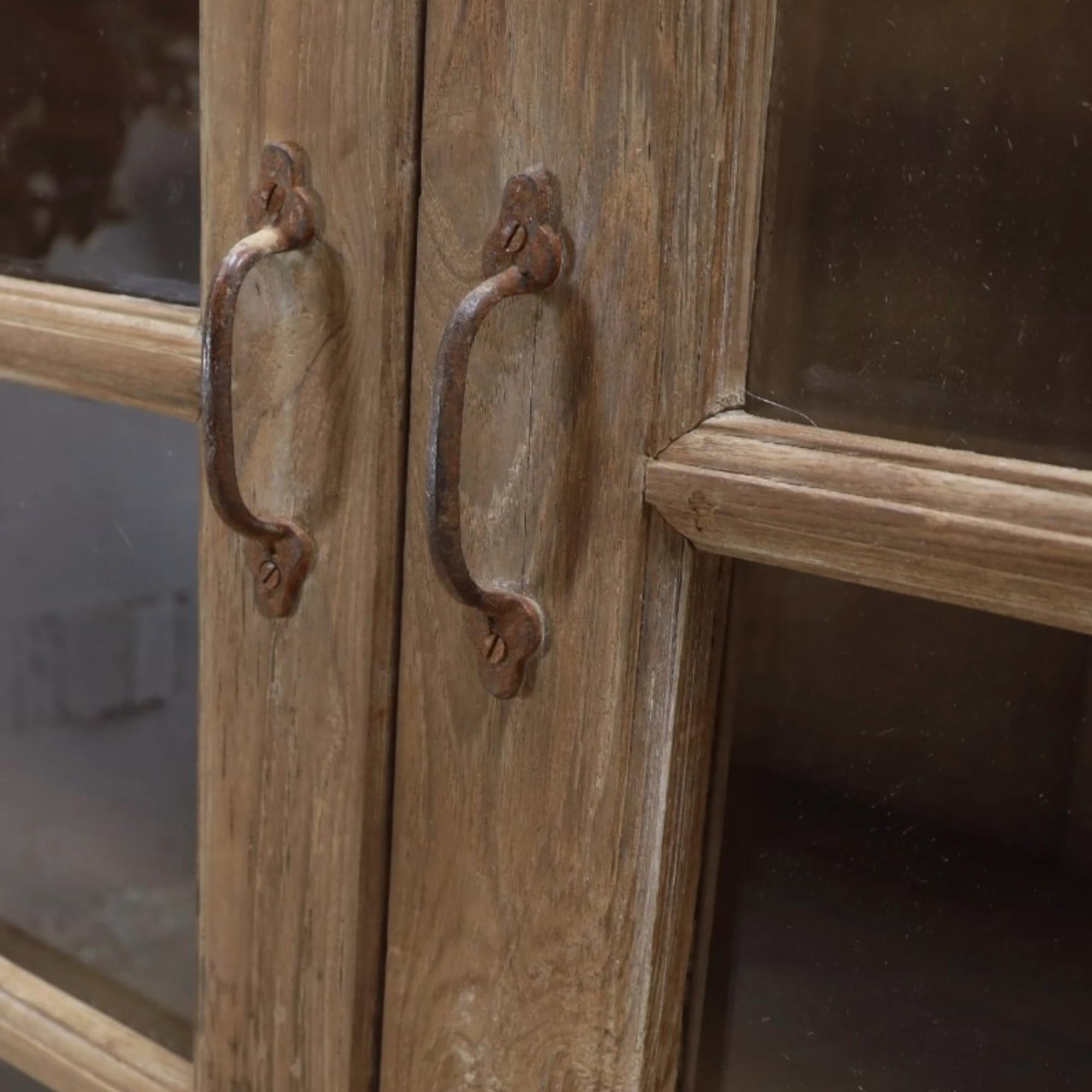 One-of-a-Kind Teak Glass Door Display Cabinet, PX 31 8 Metal pull handles on the teak and glass cabinet doors