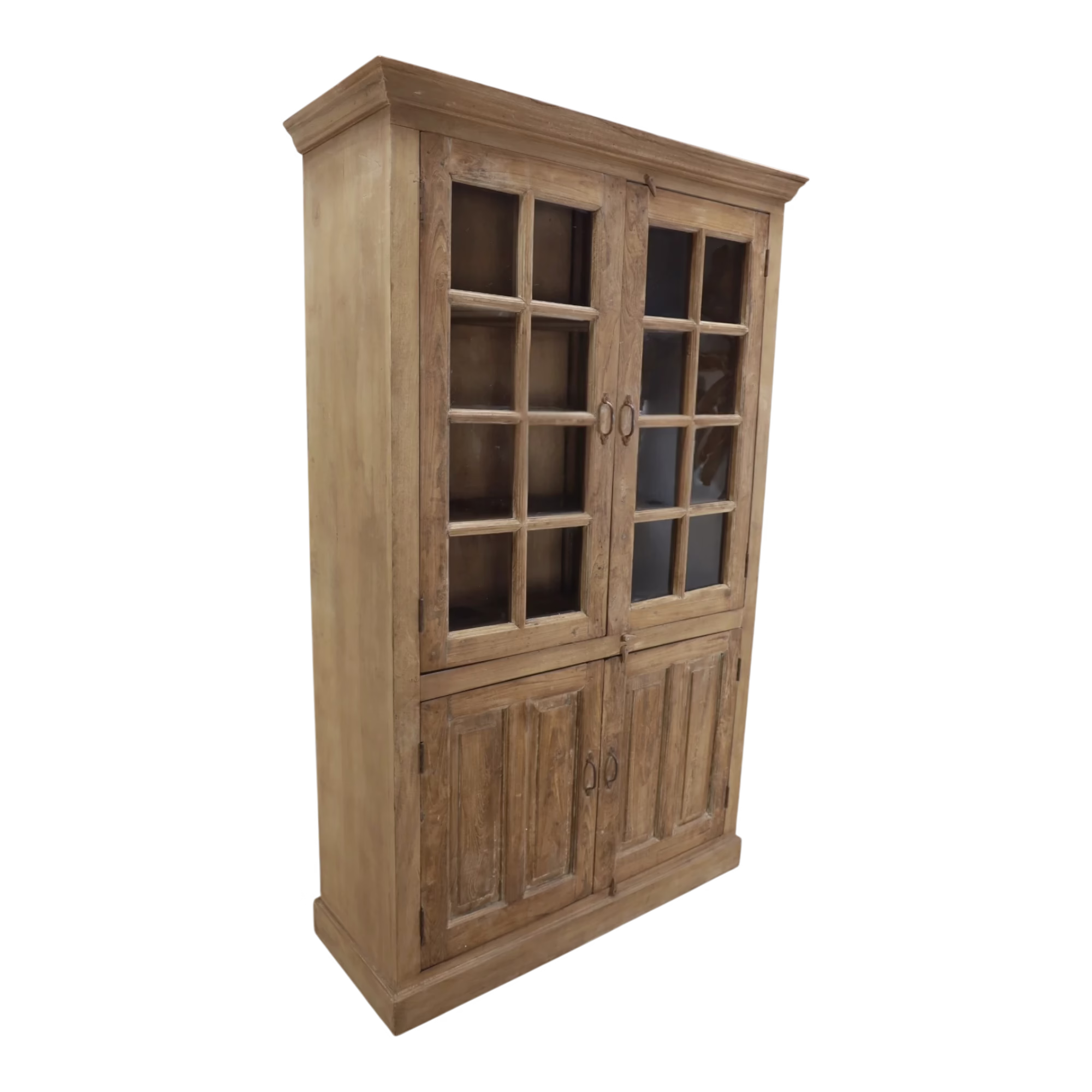 One-of-a-Kind Teak Glass Door Display Cabinet, PX 31 6 Four-door teak display cabinet with glass upper doors and solid lower doors