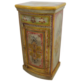 One-of-a-kind painted Indian mango wood accent cabinet with bowed front and floral details
