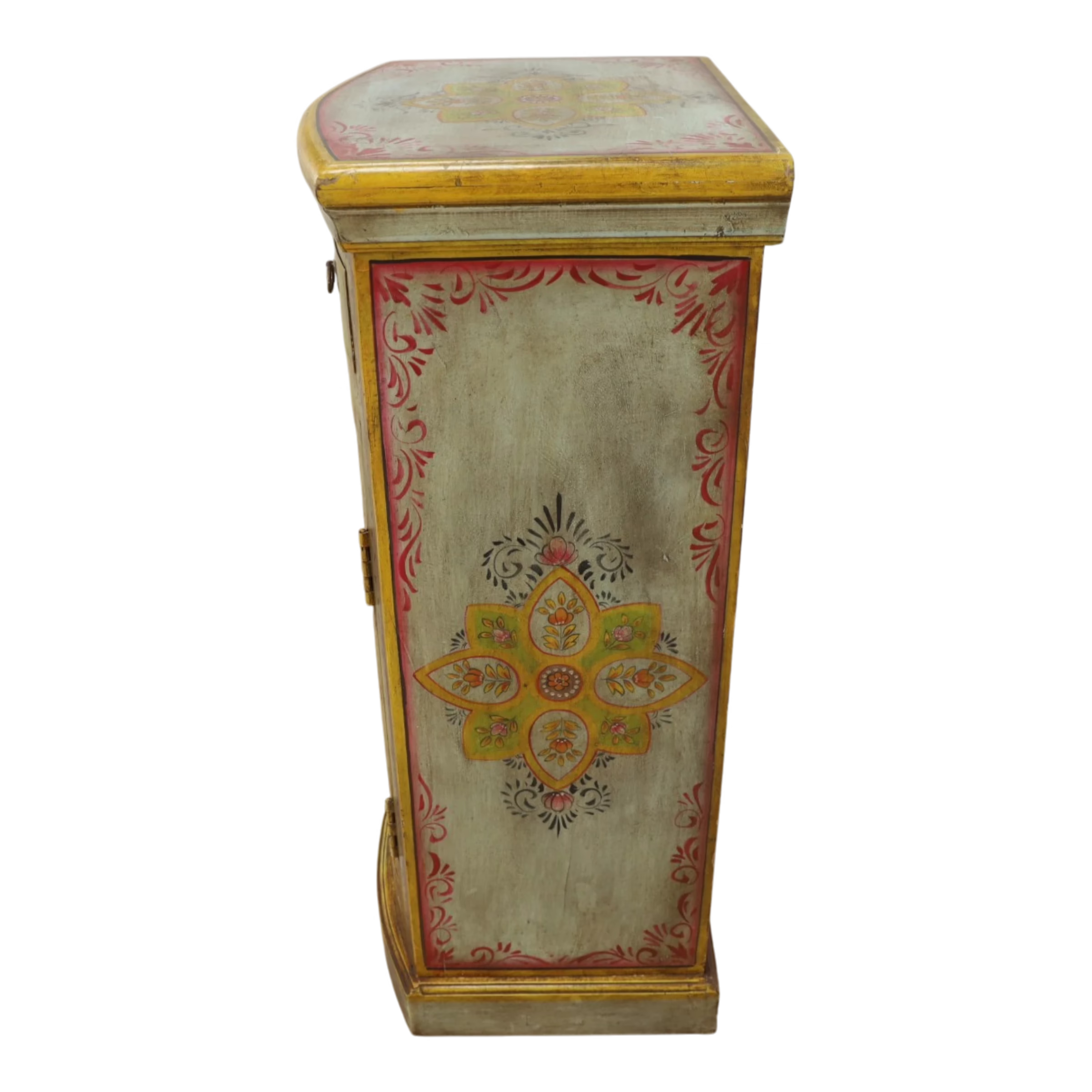 One-of-a-Kind Hand-Painted Mango Wood Accent Cabinet, PX 43 4 Artisan painted mango wood cabinet with floral side panel and aged finish