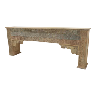 Carved Teak Console Table shown from an angled front view