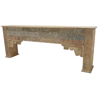 Carved Teak Console Table shown from an angled front view