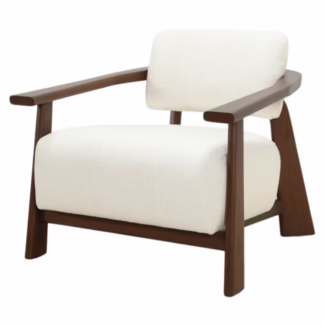 Three-quarter view of the Yumi Wood Frame Upholstered Lounge Chair