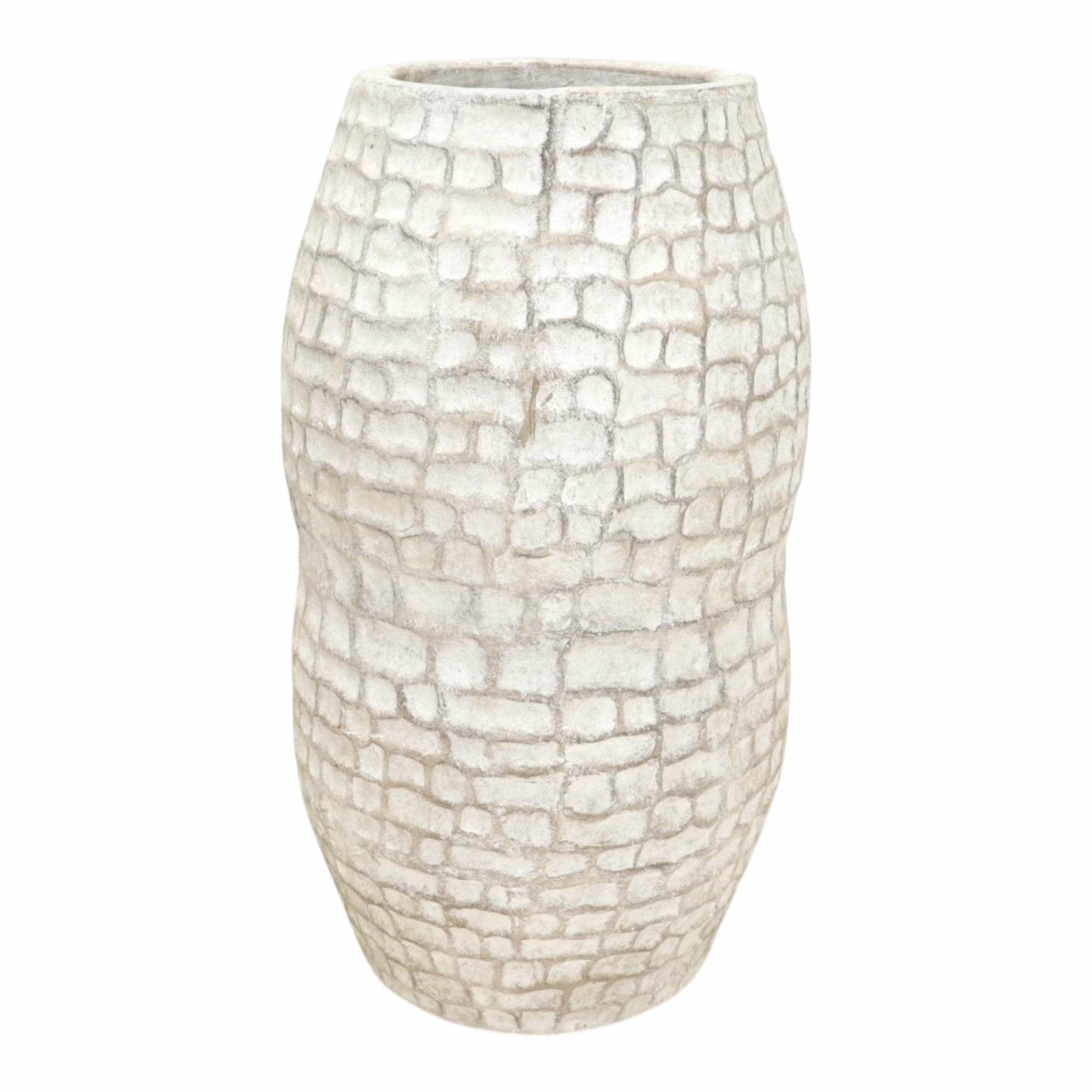 Handmade Terracotta 30" Floor Vase, MXG 482 2 Handcrafted ivory terracotta floor vase with staggered raised rectangular texture, softly rounded shoulders, a wide opening and tapered base.